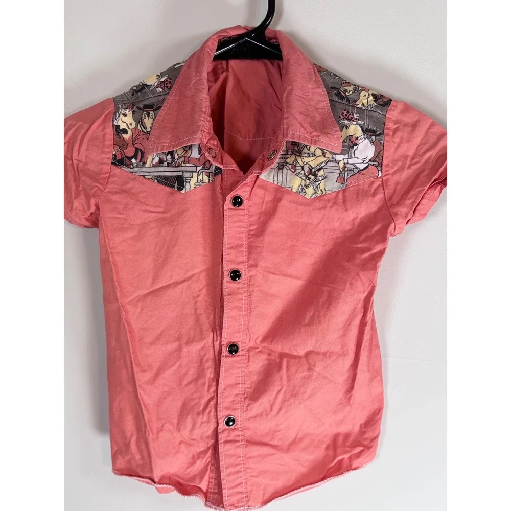 Blue Monster Kids Coral Pink Western Snap Shirt Cowboy Saloon Yoke  2T